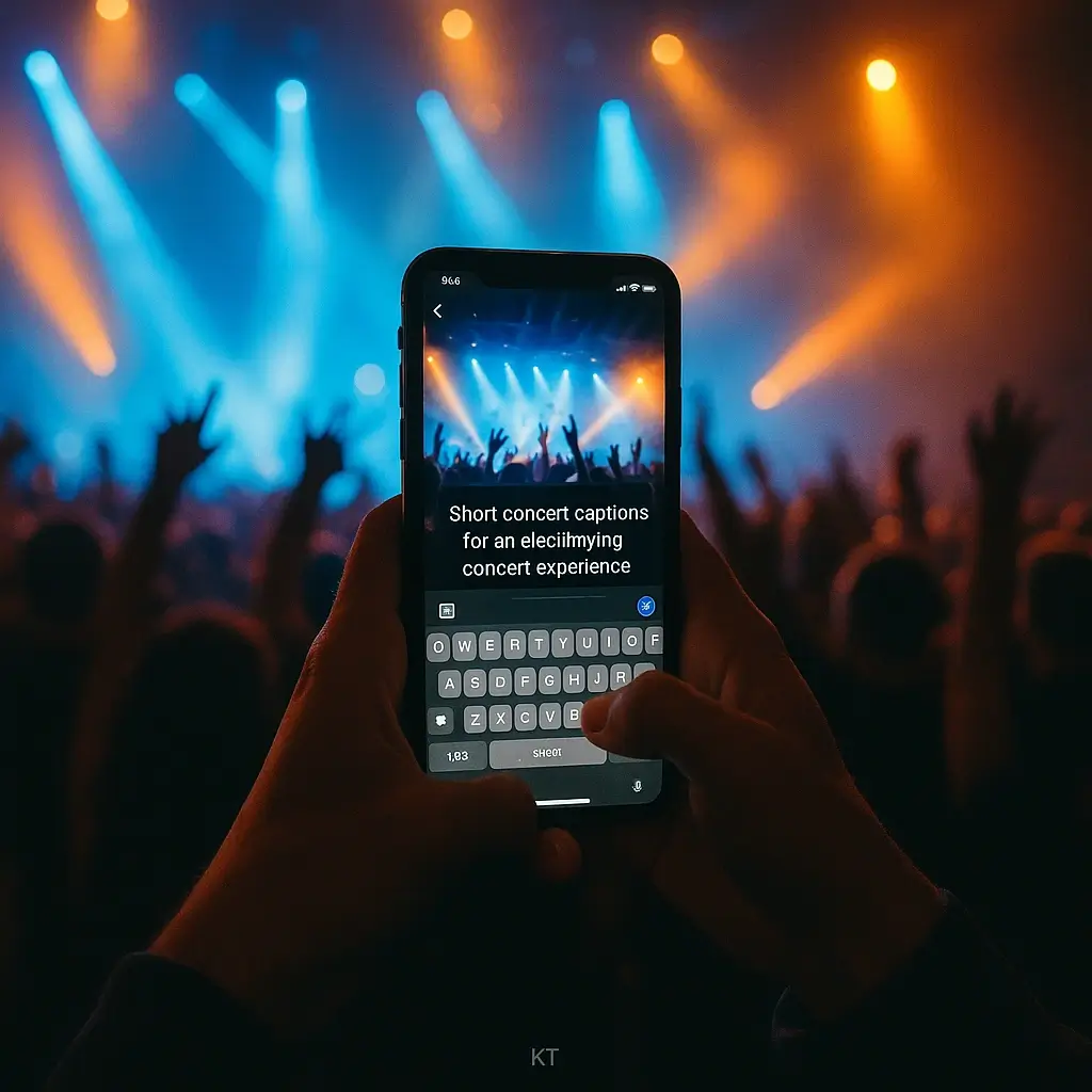 Concert crowd enjoying live music with short concert captions for instagram overlay text