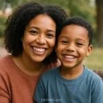 Mother and son laughing together perfect for mother-son short captions for Instagram posts