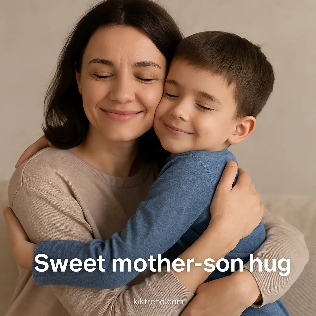 Sweet mother-son hug captured with mother-son short captions for Instagram examples