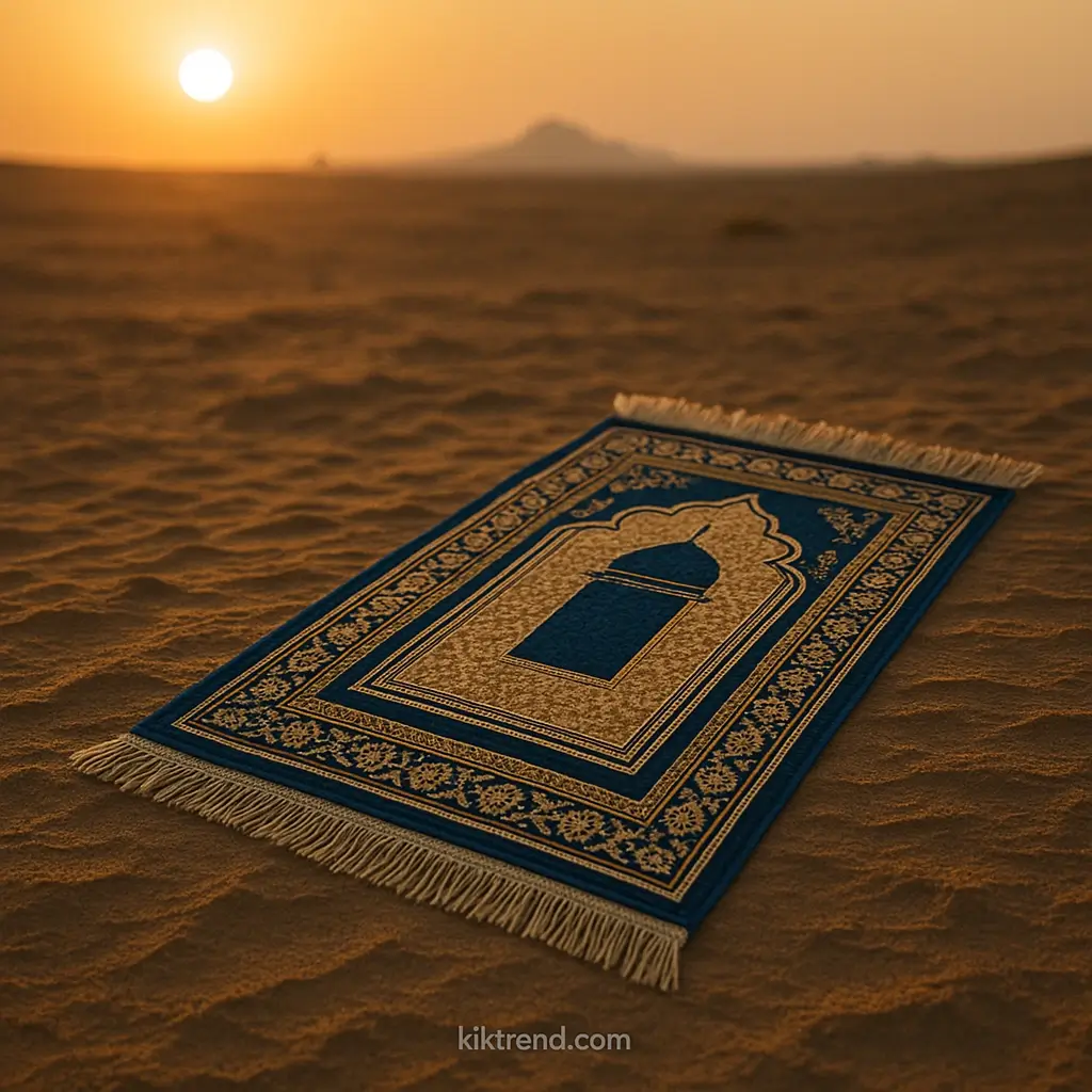 Islamic afternoon prayer mat positioned toward Mecca during Asr prayer time