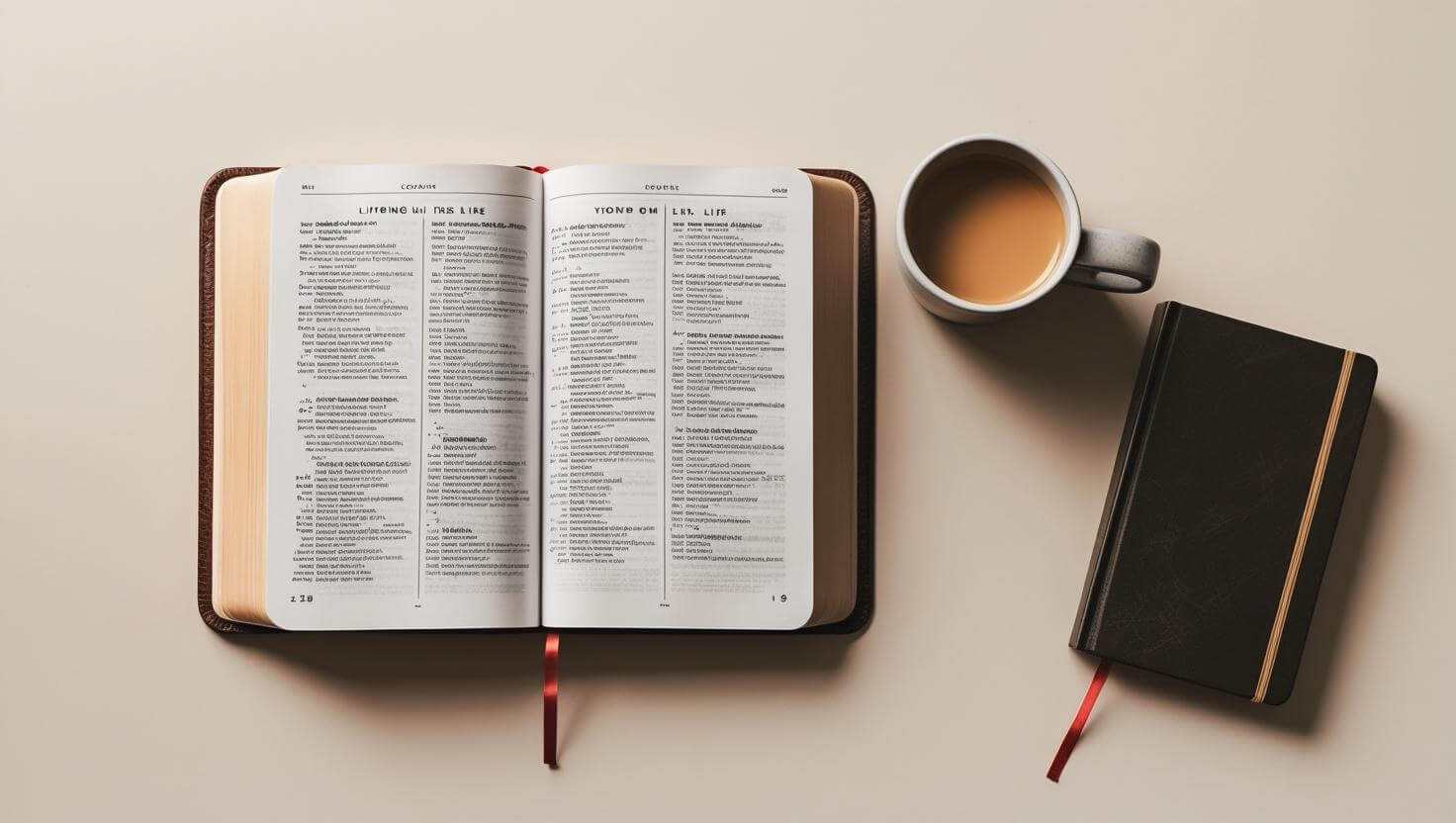 Young person studying bible verses about living life with purpose in beautiful outdoor prayer setting