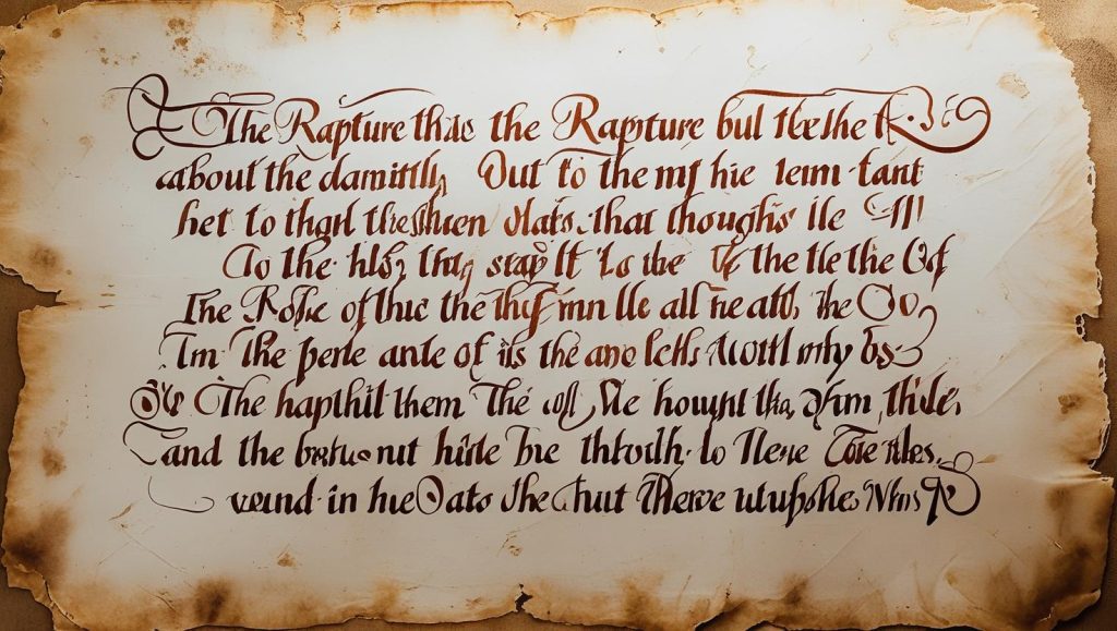 Bible verses about the rapture written in beautiful calligraphy on parchment
