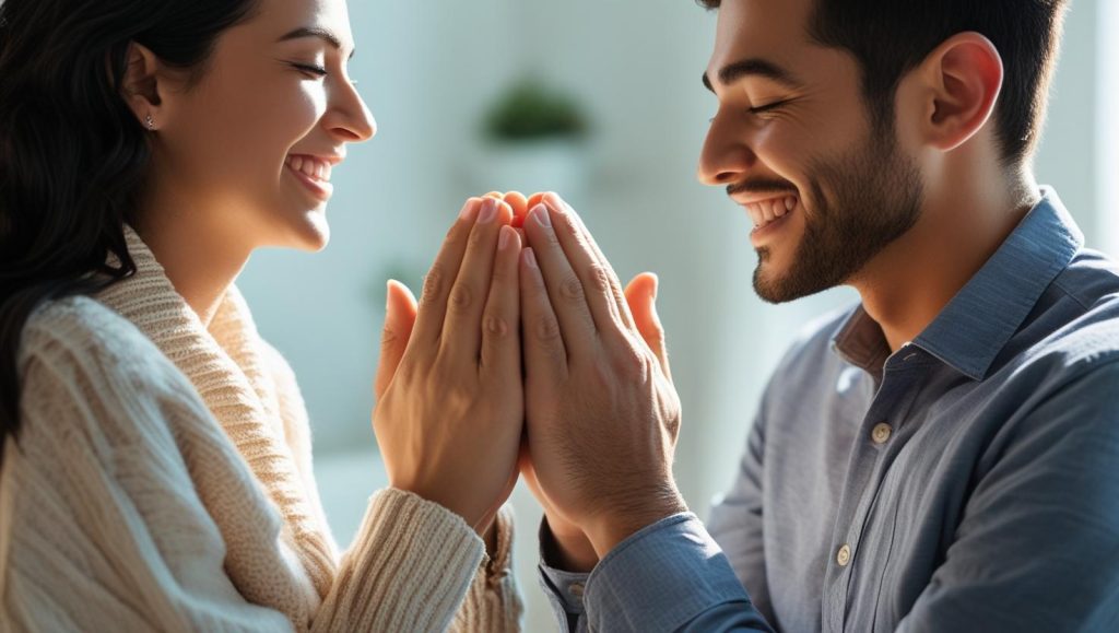 Couple holding hands during happy new month prayer for relationship blessing together