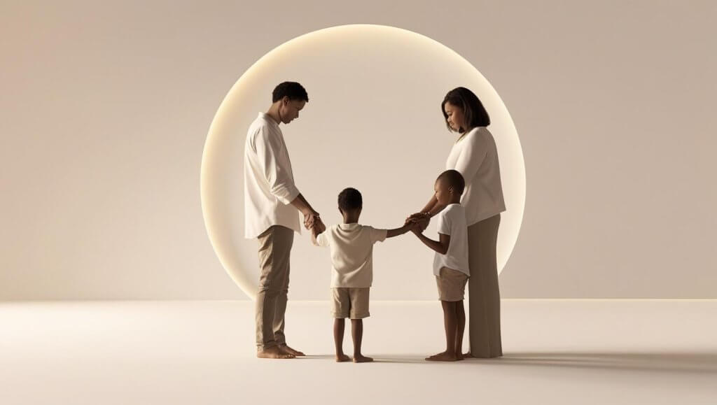 Prayer for family and friends written in elegant calligraphy with floral border design elements