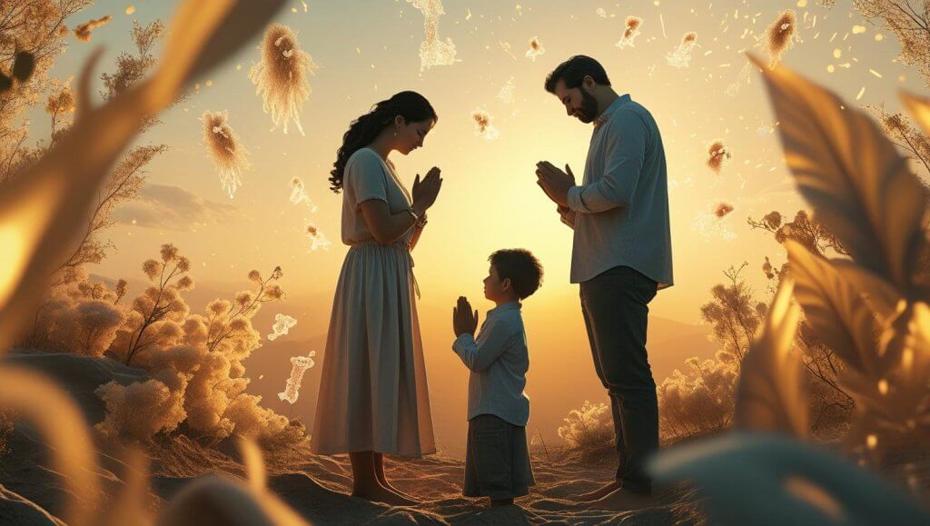 Family praying together illustrating good morning blessings and prayers in daily lif