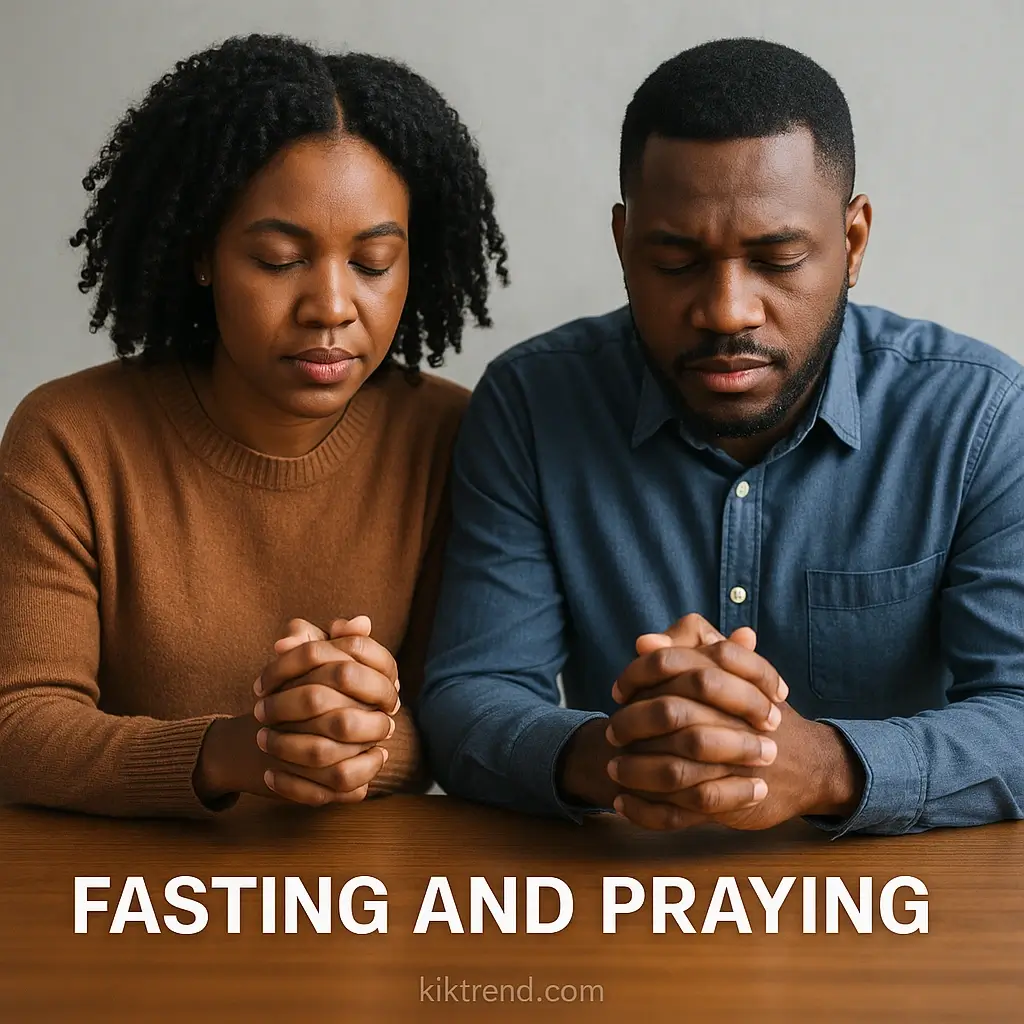 Fasting scriptures for breakthrough open Bible with prayer hands during spiritual discipline