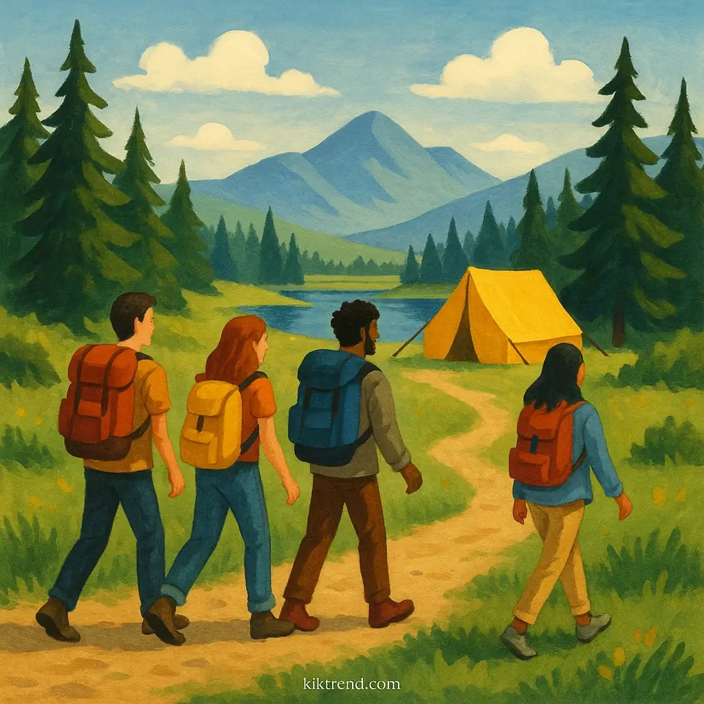 Friends Hiking to a Campsite