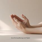 Hands folded in prayer with good morning blessings and prayers caption underneath