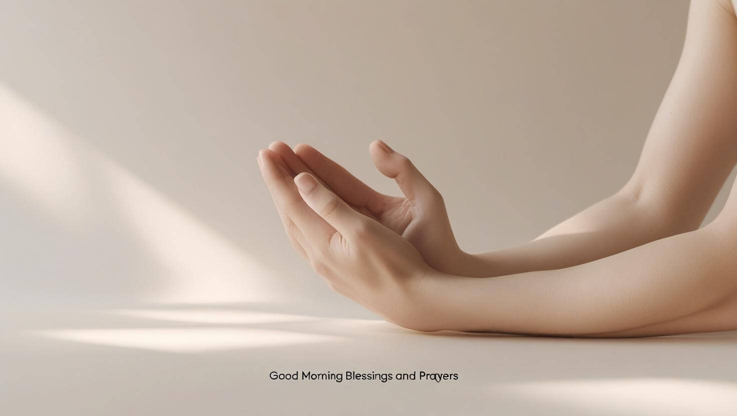 Hands folded in prayer with good morning blessings and prayers caption underneath