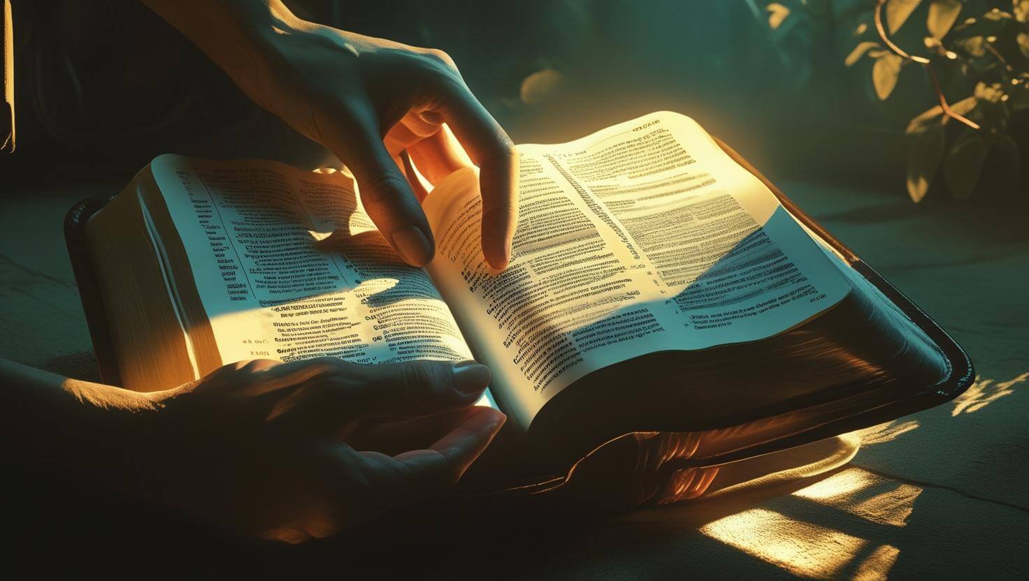 Bible verses on anger displayed with peaceful prayer hands and open scripture book