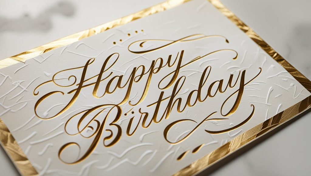 Happy birthday prayerful wishes written in elegant calligraphy on decorative paper