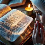 Healing prayer for a friend with open Bible and peaceful candlelight setting