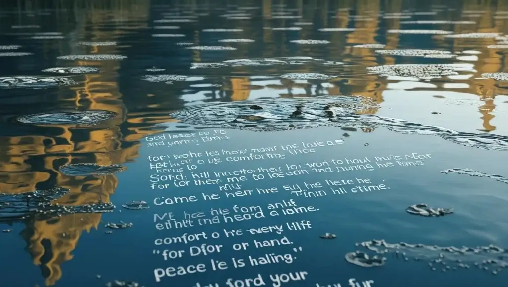 Peaceful lake reflecting Bible verses about peace in hard times and God's comfort