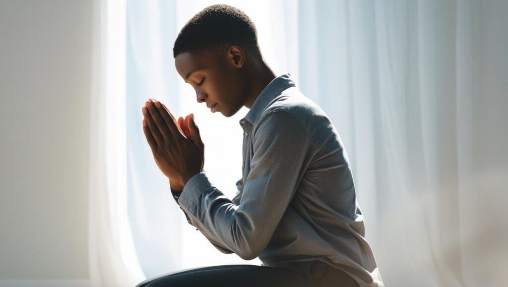 Person kneeling in prayer asking God for grace