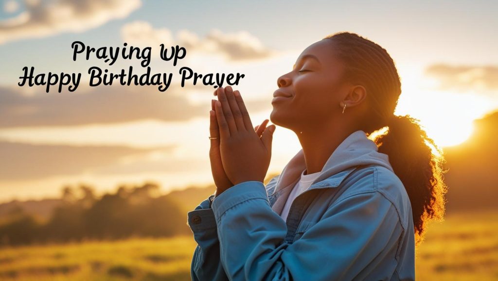 Person praying happy birthday to me prayer outdoors during beautiful sunrise moment