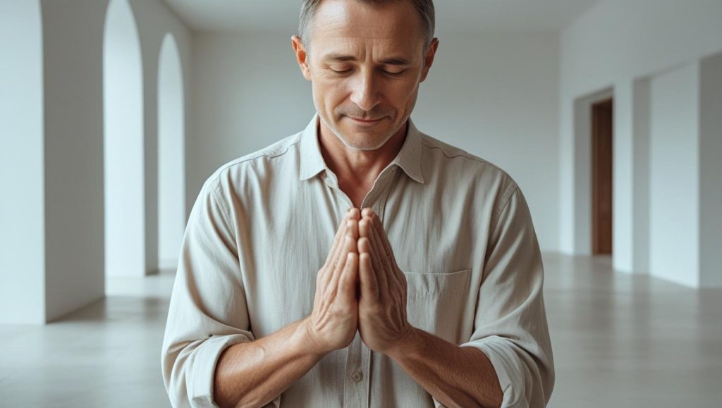 Person praying with open hands receiving blessings