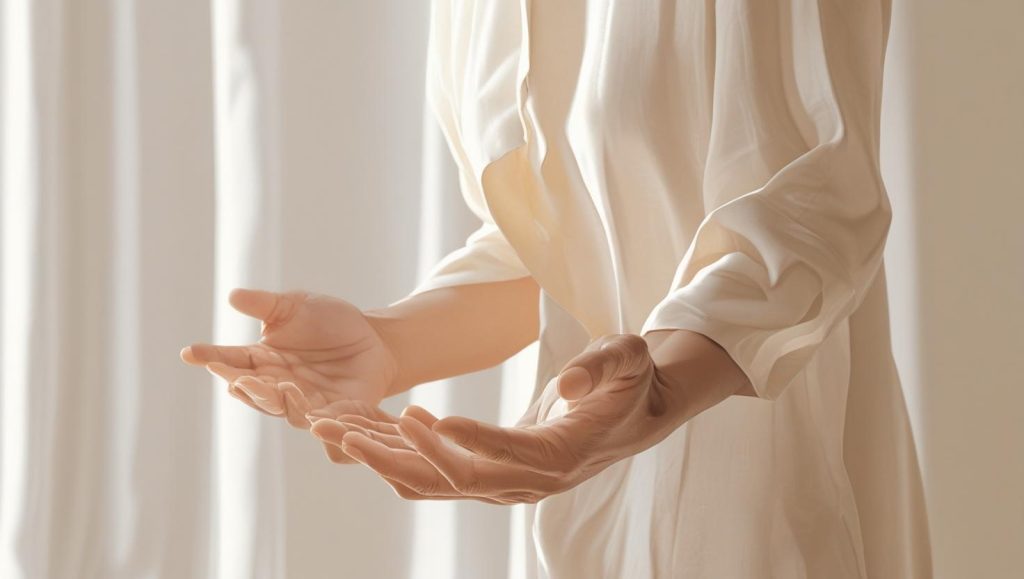 Person praying with open hands receiving blessings for the new week on Monday morning