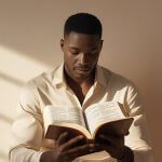 Person reading bible verses about living life with purpose during peaceful morning devotional time
