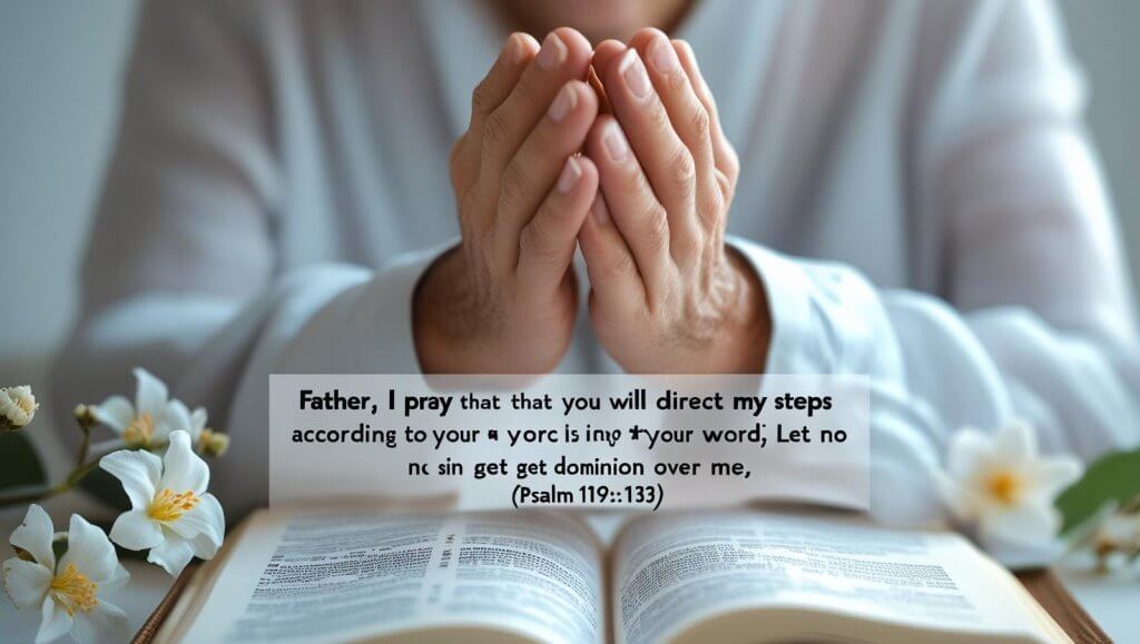 Scriptures on divine direction with open Bible and prayer hands