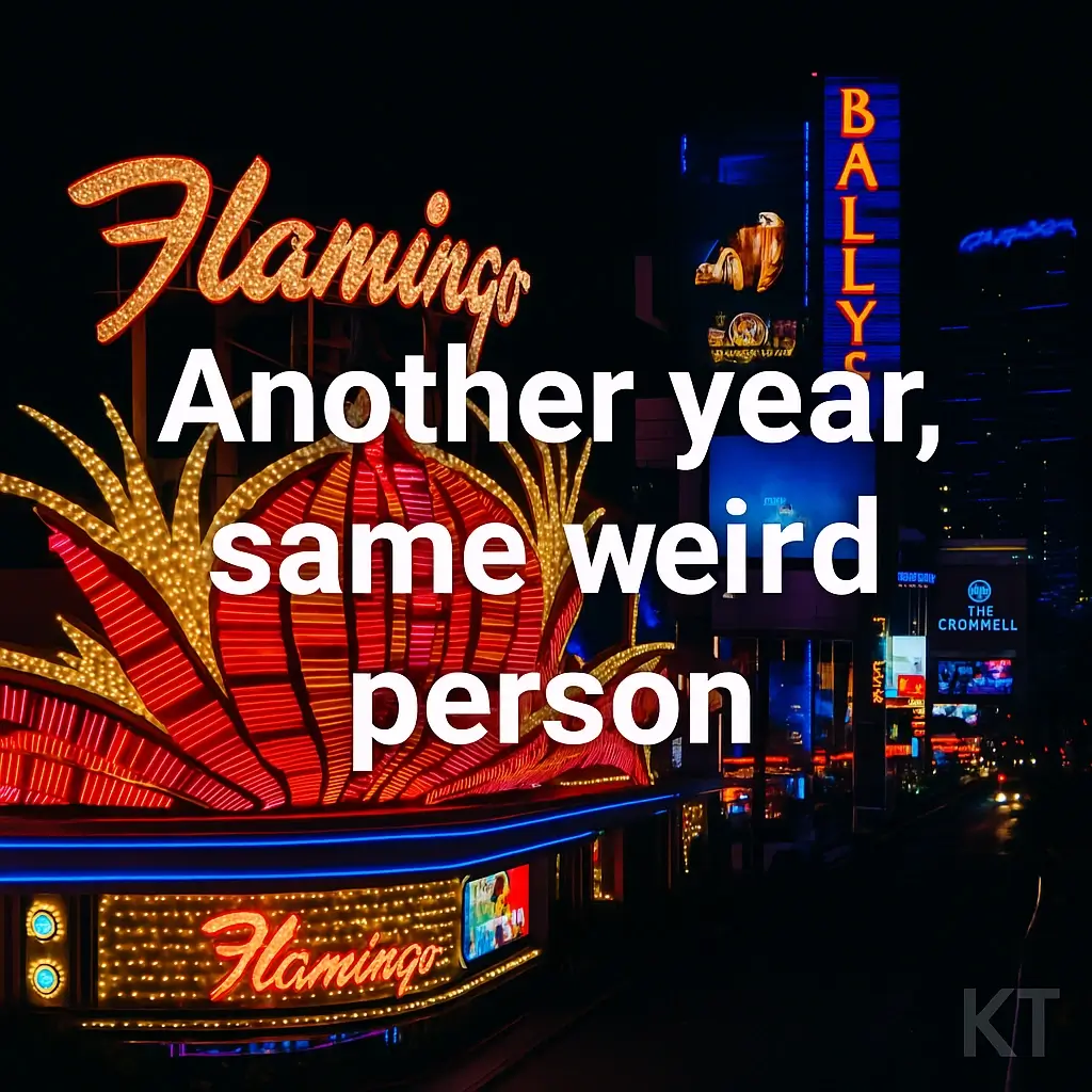 Short vegas instagram captions displayed over neon Las Vegas Strip at night