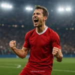 Soccer player celebrating goal perfect for short soccer captions for instagram posts