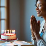 Person praying happy birthday to me prayer outdoors during beautiful sunrise moment