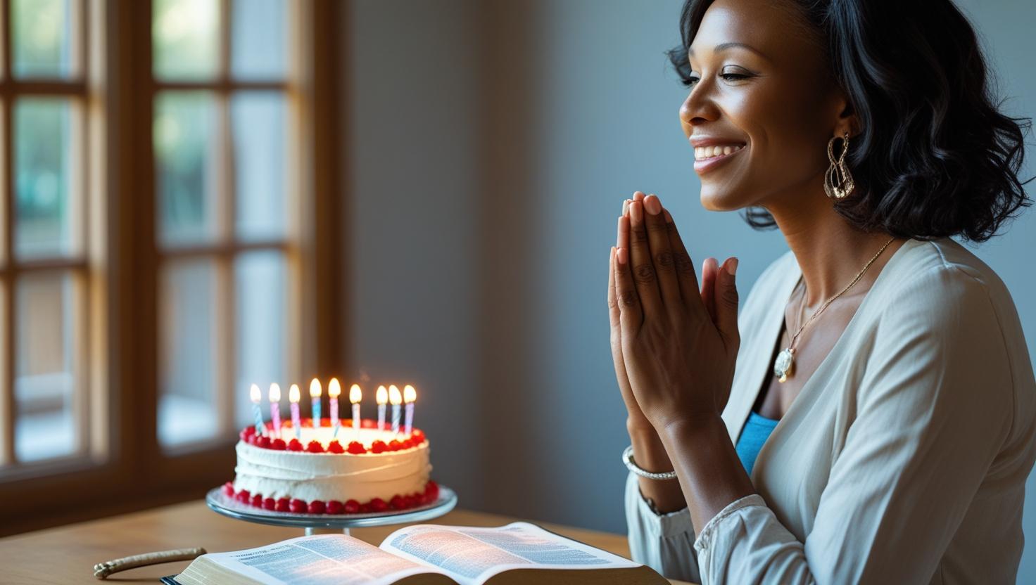 Person praying happy birthday to me prayer outdoors during beautiful sunrise moment
