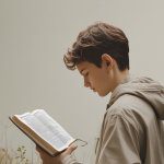 Person reading scriptures on temptation from Bible during quiet devotional time