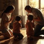 family knelling down and saying Short Prayer for Peace of Mind