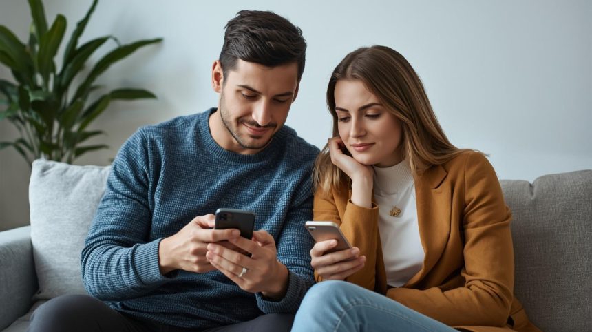 husband and wife texting each other